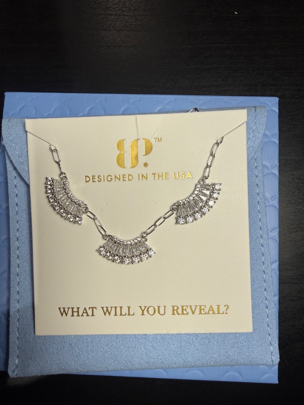 BP Silver Crystal Fan Pendant Necklace